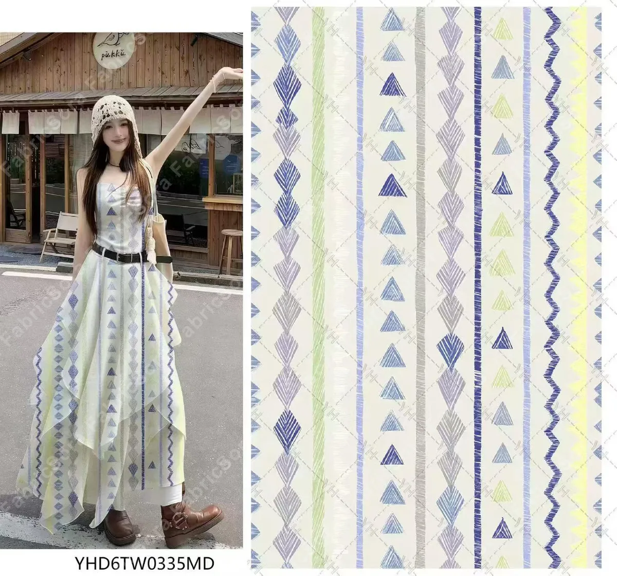 Painterly mint stripe rayon fabric close-up