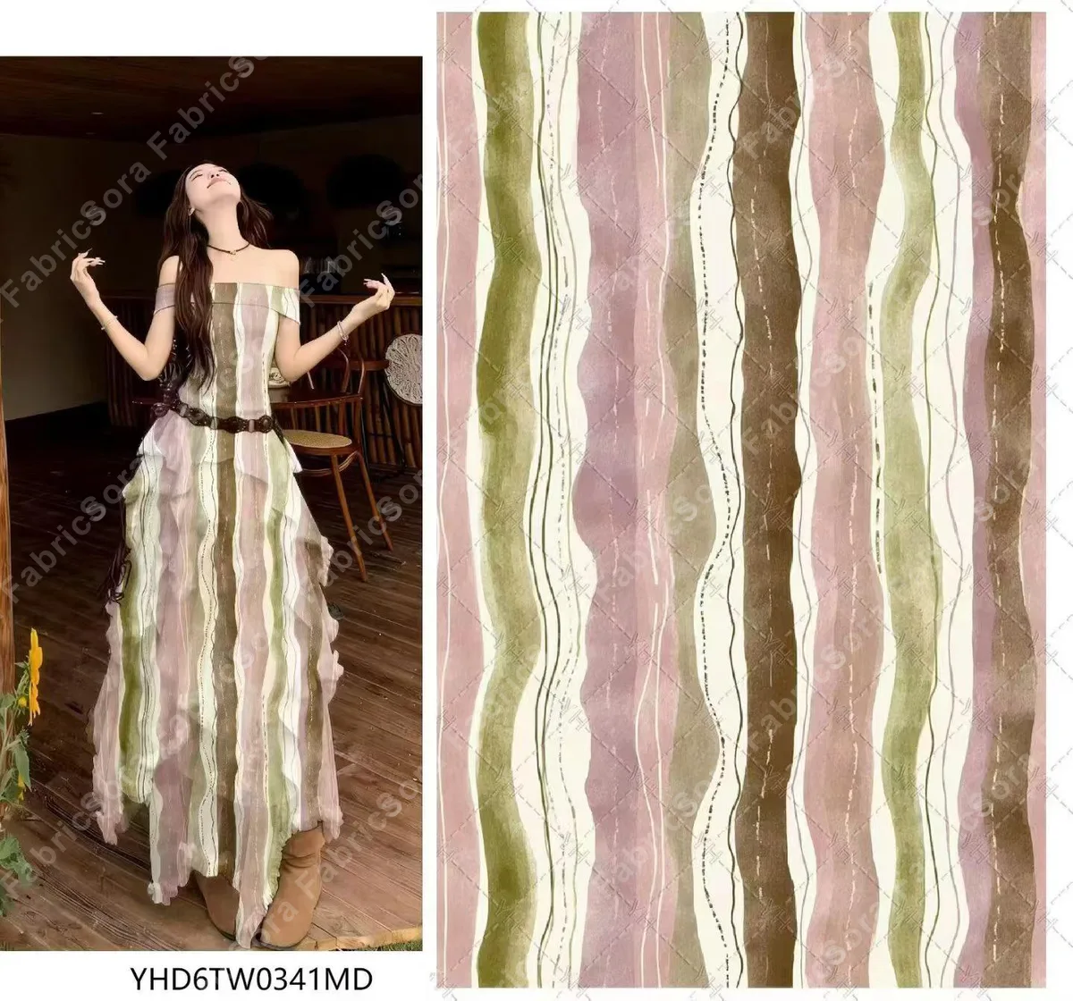 Soft watercolor stripe rayon for wide-leg pants