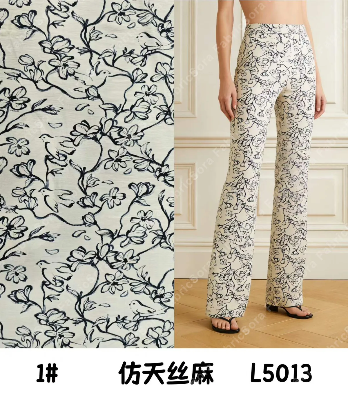 Tencel-linen baskı kumaş detay görünümü