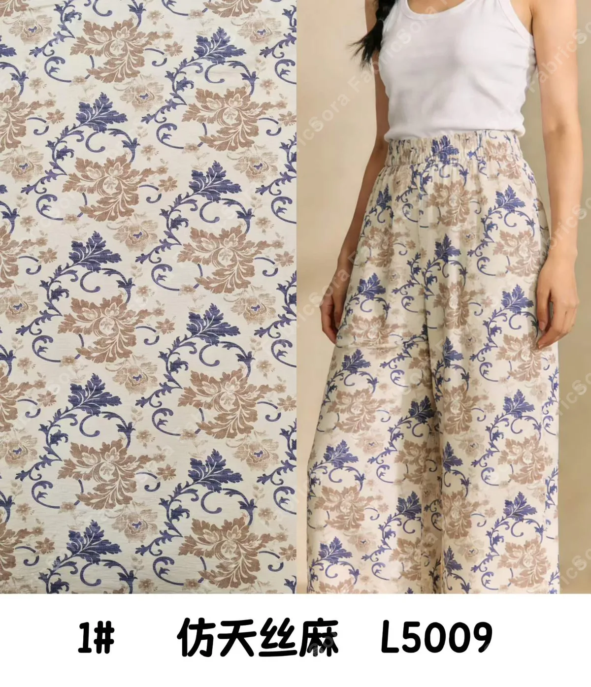 Tencel-linen baskı deseni yakın çekim