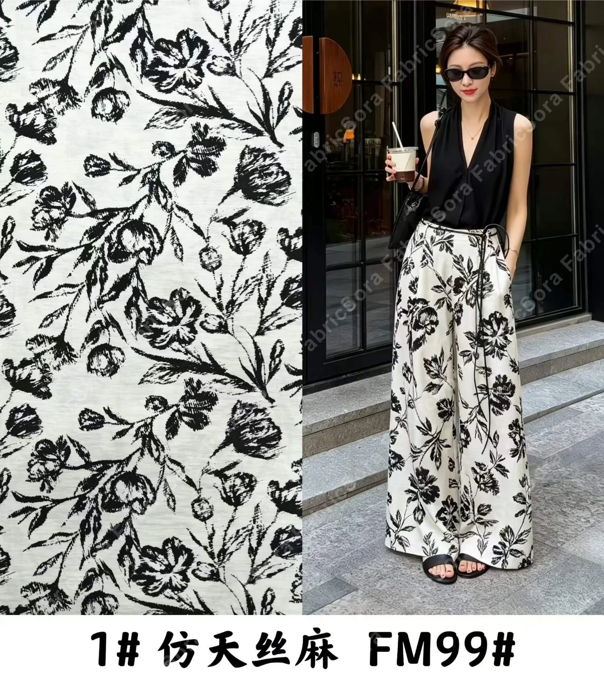 Tencel-linen baskı kumaş detayı