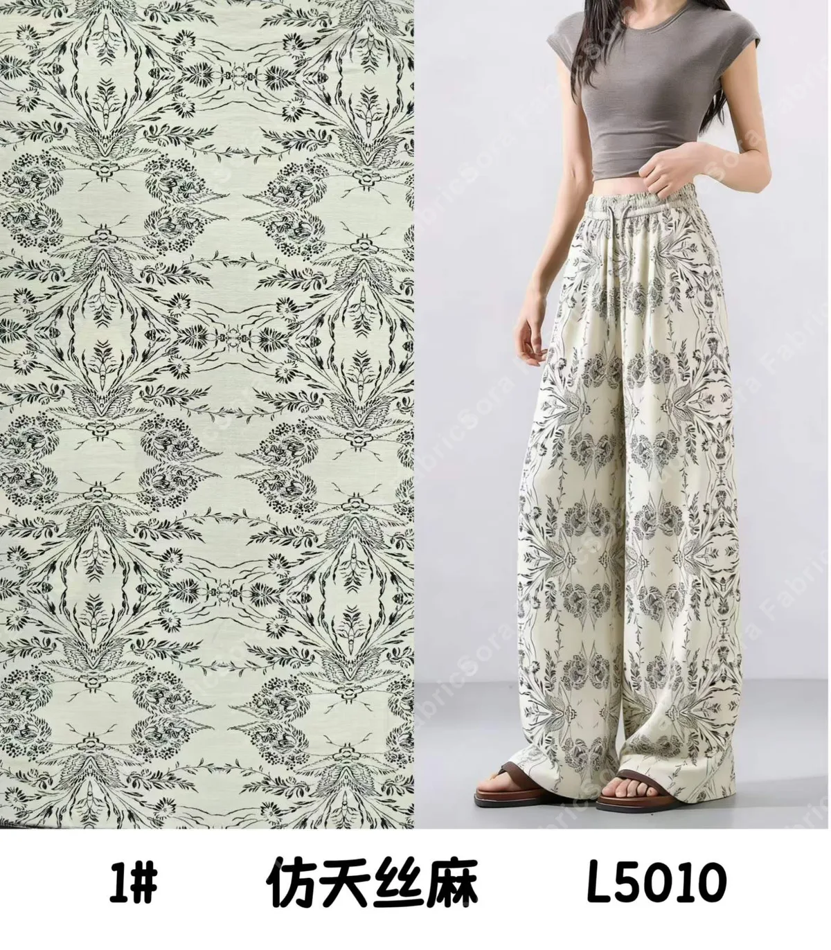 Tencel-linen baskı tasarımı yakın çekim